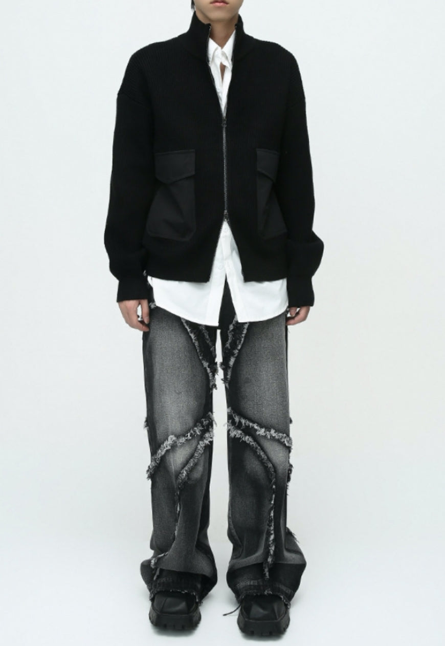 Unisex Designed raw edge loose jeans