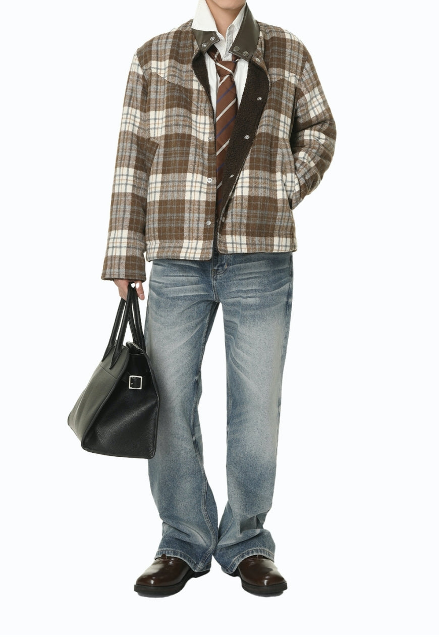 Men's plaid faux lamb wool coat