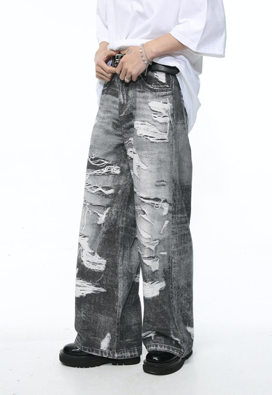 Unisex ripped loose fit jeans