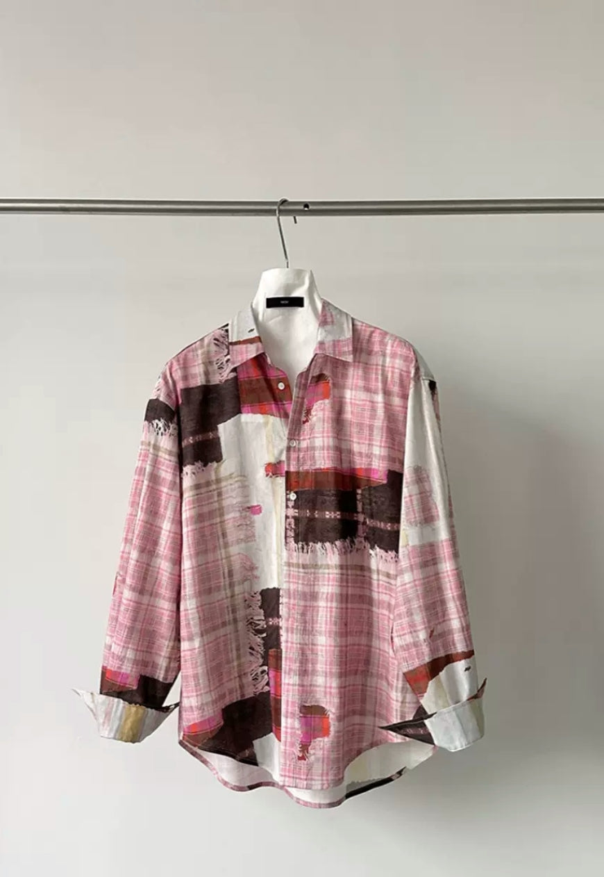Men's oil painting plaid shirt