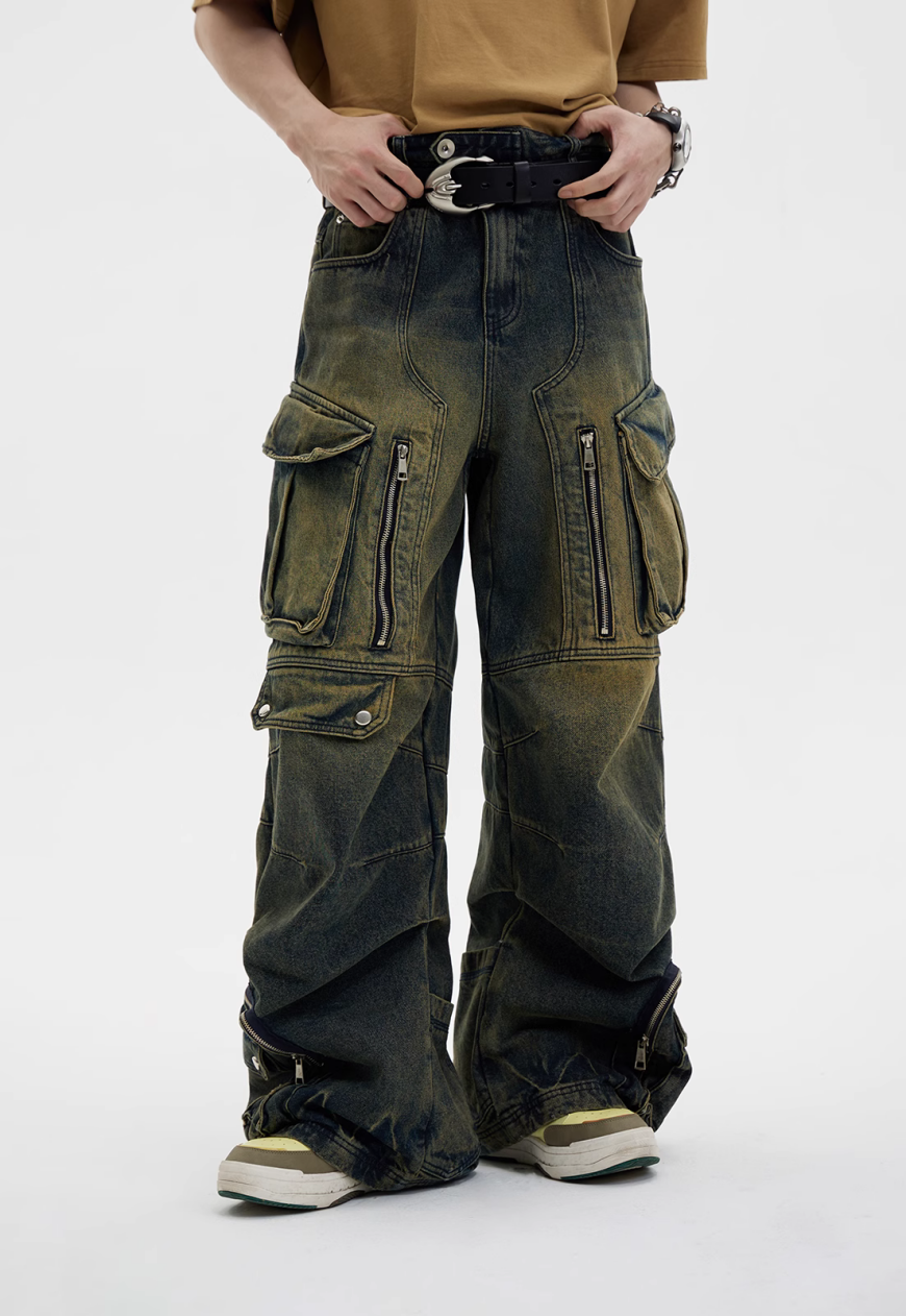 Unisex Vintage Multi Pocket Jeans
