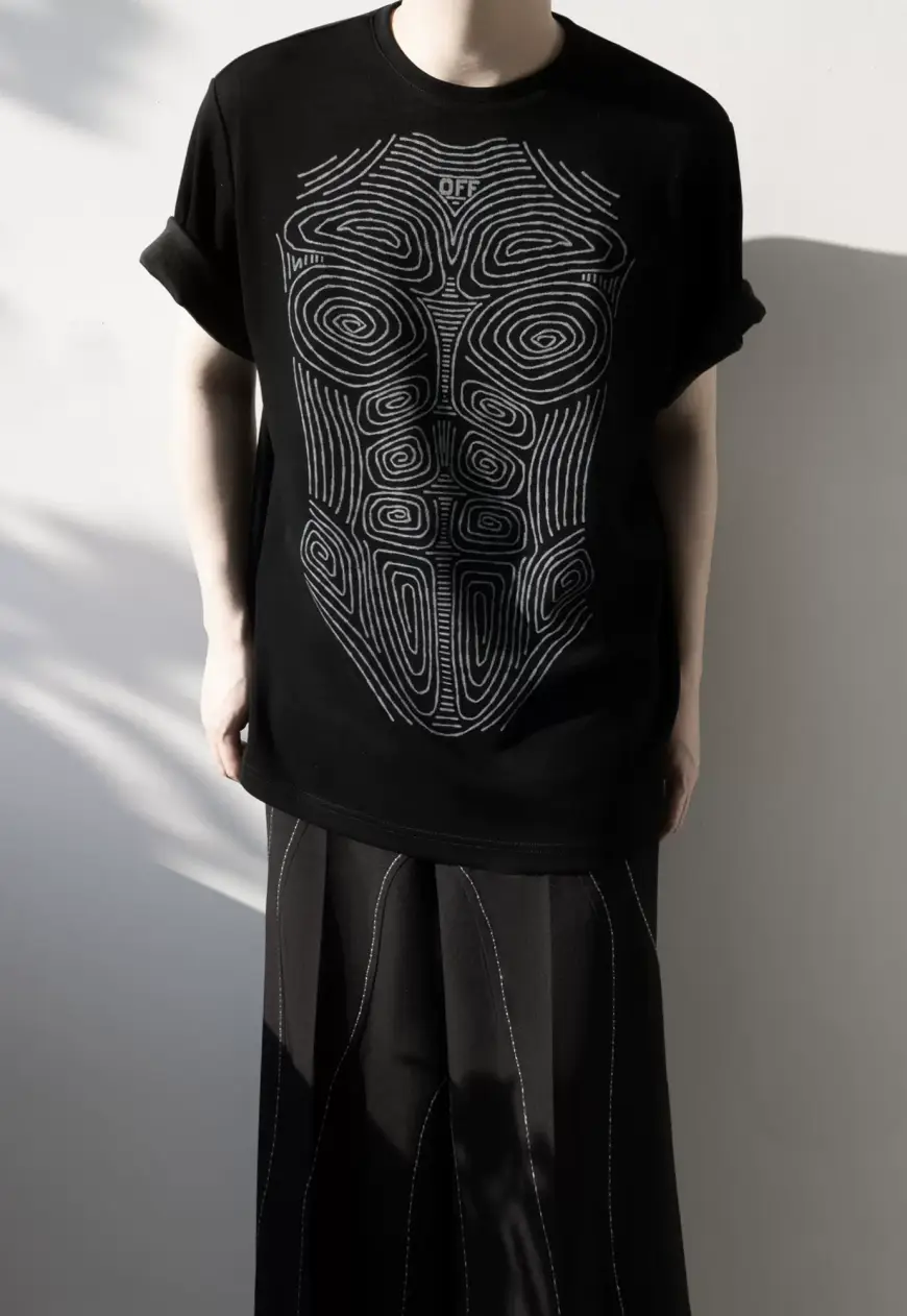 Men's Summer black and white printed t-shirt