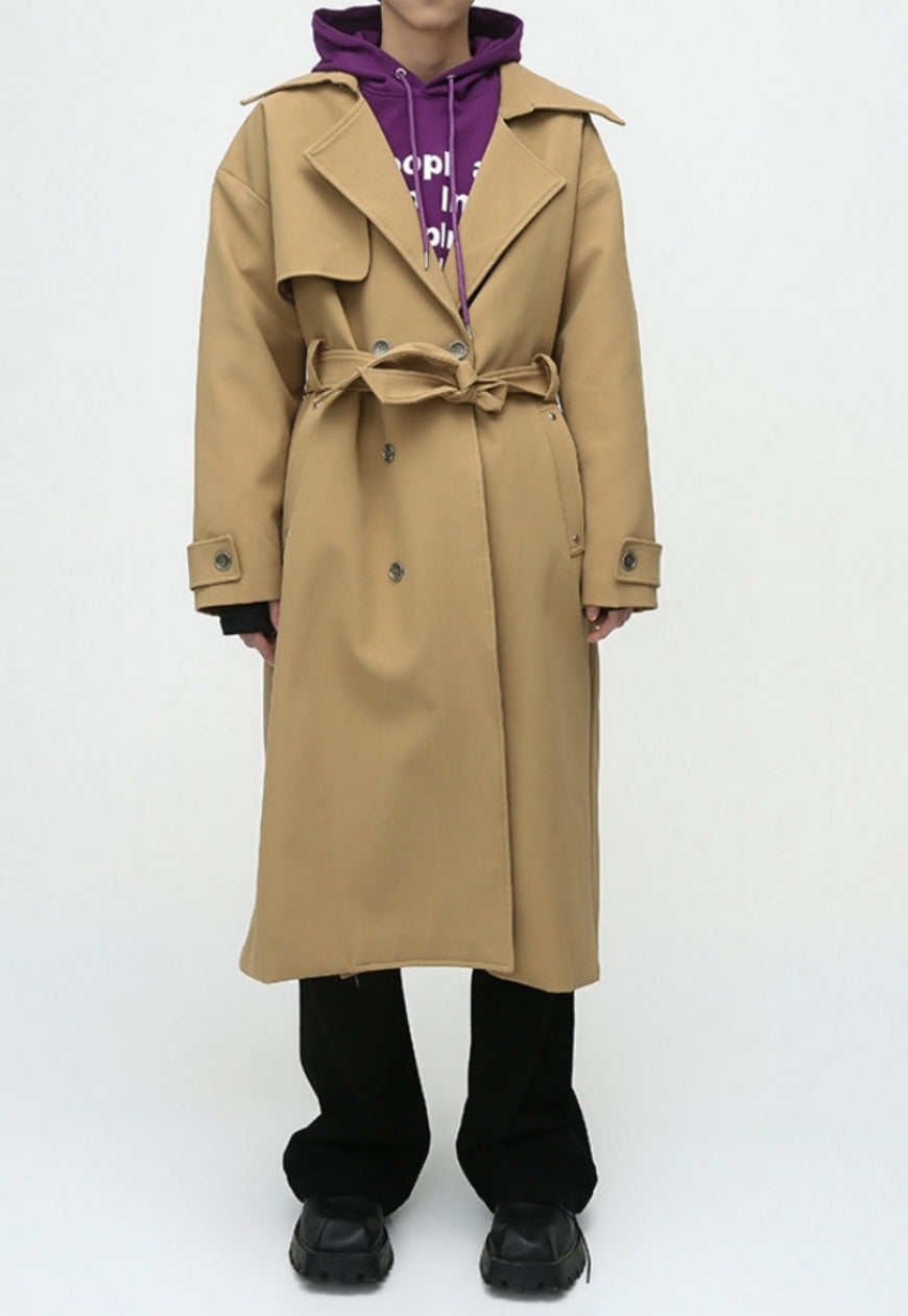 Men's British style double breasted long coat