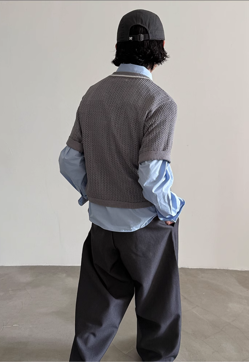 Men's Design contrasting hollow knit sweater