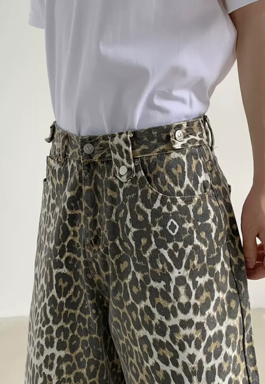 Men's Camouflage leopard print denim shorts