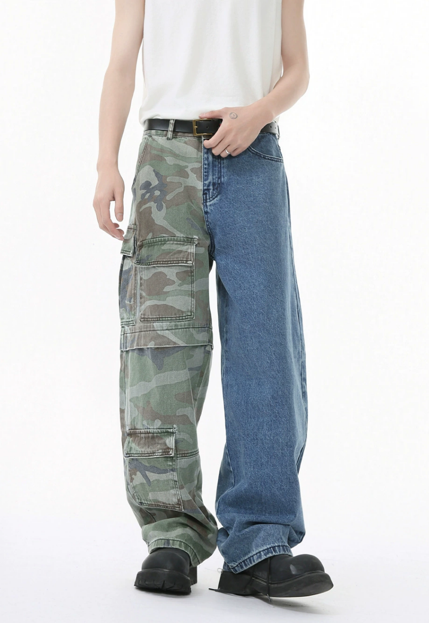 Men's Camouflage patchwork two-tone jeans