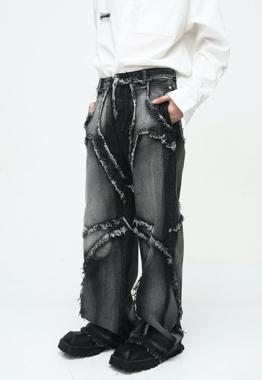 Unisex Designed raw edge loose jeans