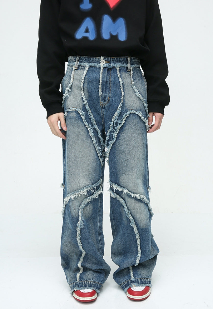 Unisex Designed raw edge loose jeans