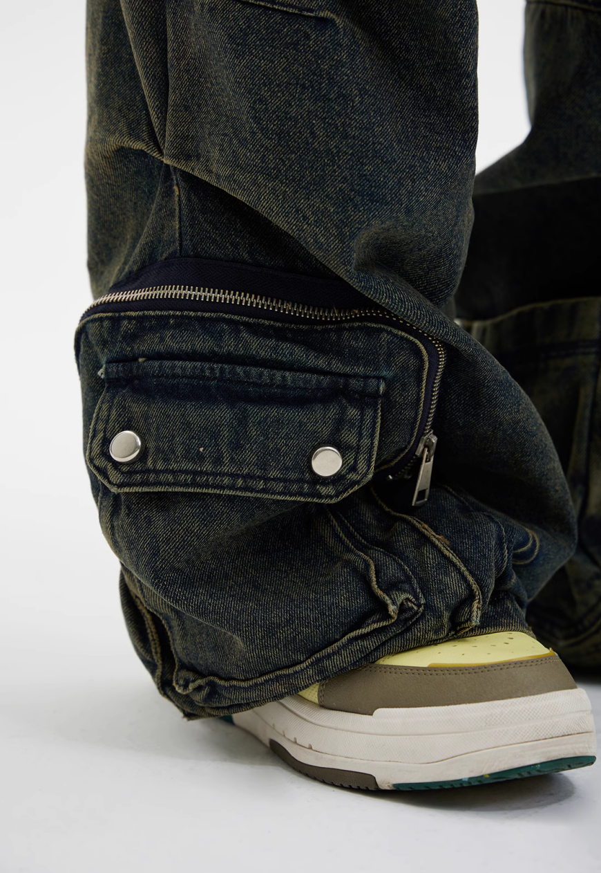 Unisex Vintage Multi Pocket Jeans