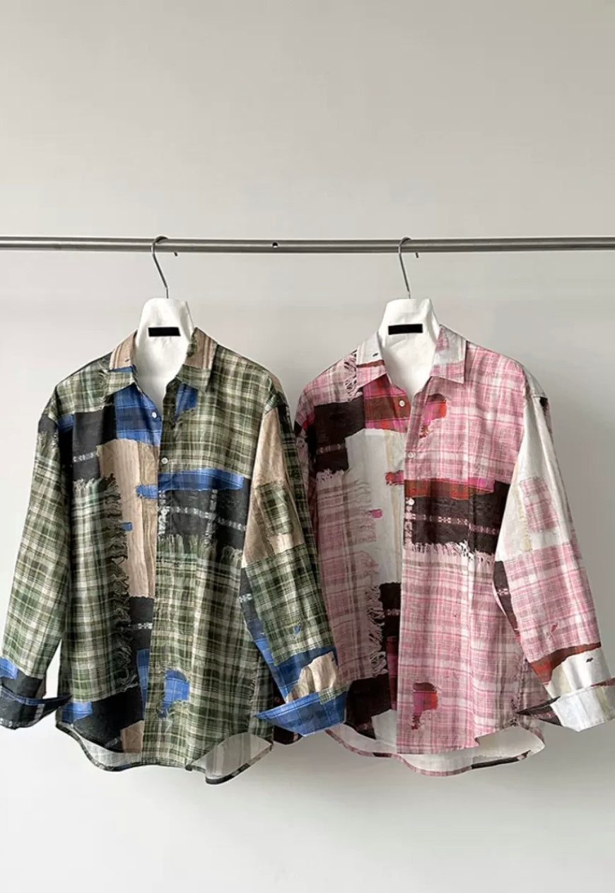 Men's oil painting plaid shirt