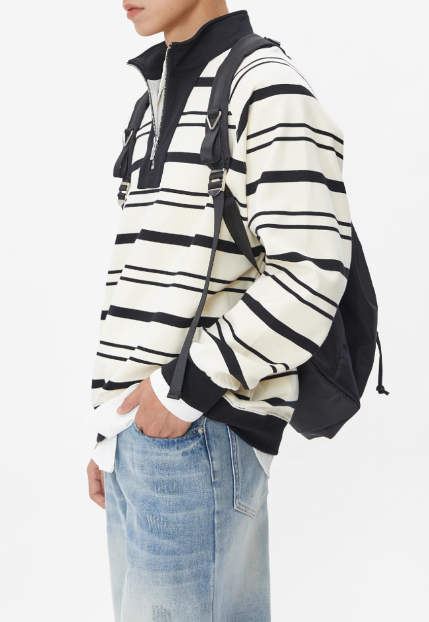 Men's Striped basic POLO zipper sweatshirt
