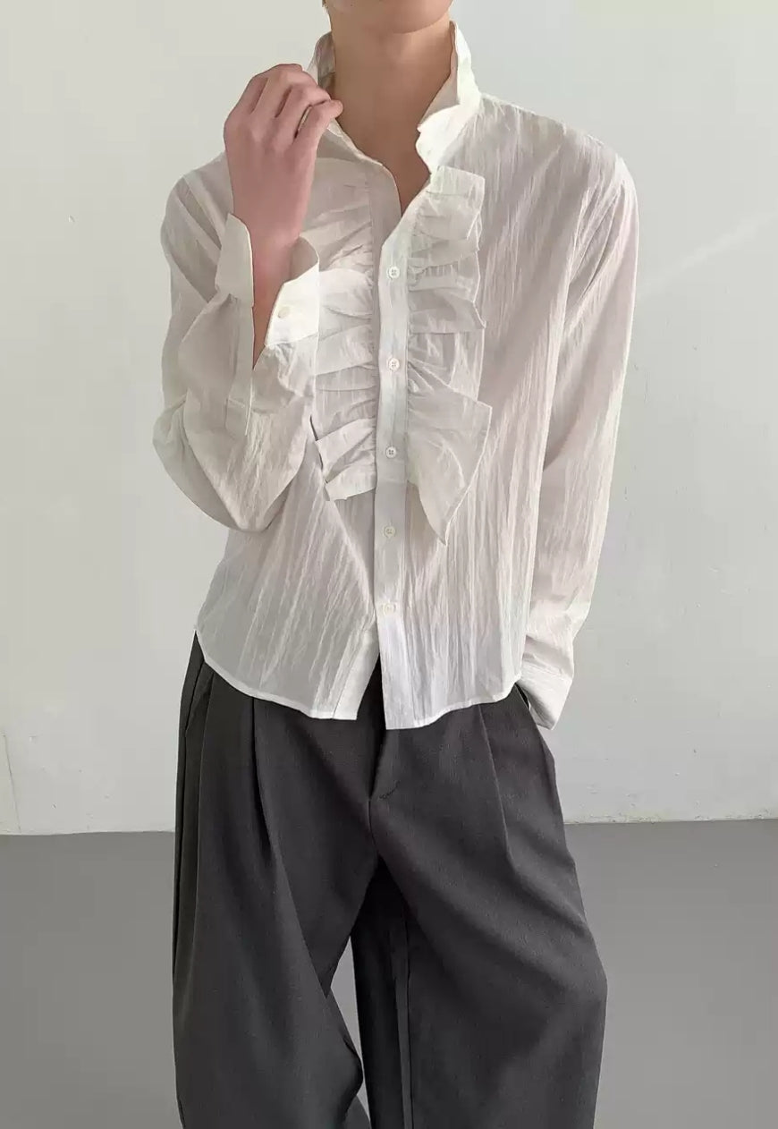 Men's Ruffled Button-Down Shirt