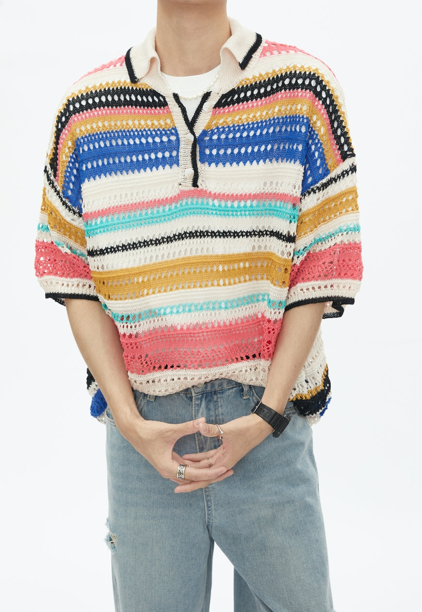 Men's rainbow knit polo shirt