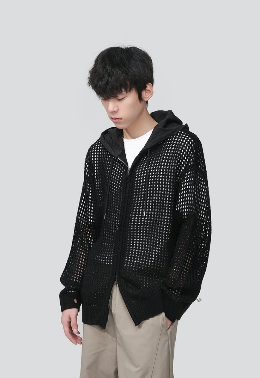 Men's cutout zipper knitted jacket