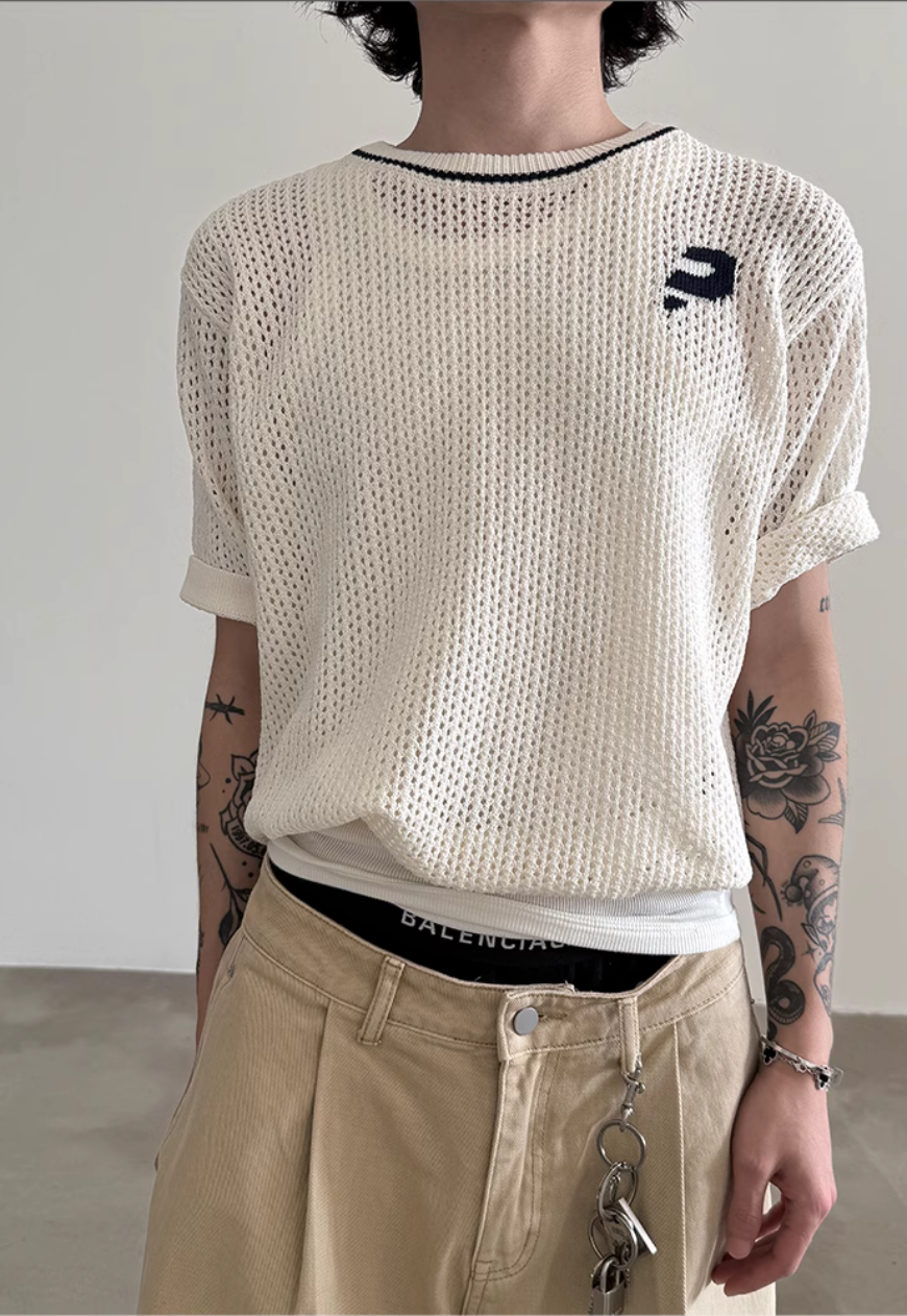 Men's Design contrasting hollow knit sweater