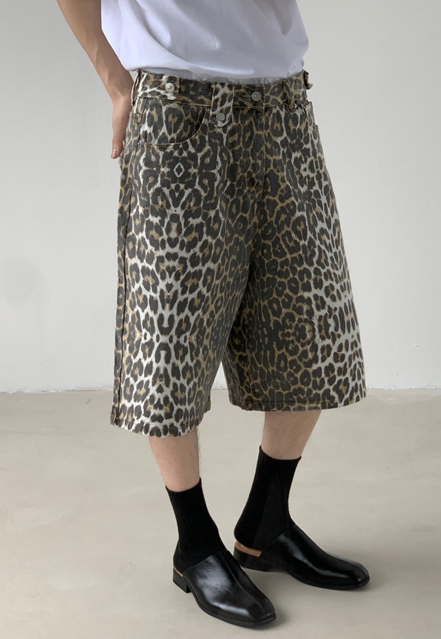 Men's Camouflage leopard print denim shorts
