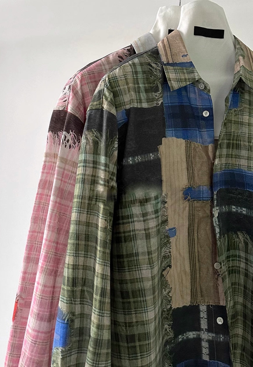 Men's oil painting plaid shirt