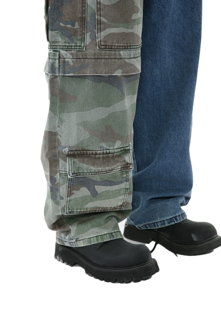 Men's Camouflage patchwork two-tone jeans