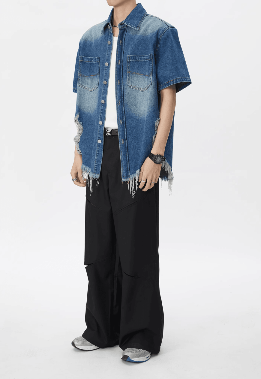 Men's Ripped fringed denim shirt