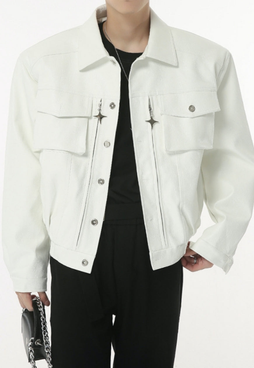 Men's Vintage Shoulder Pad PU Leather Jacket