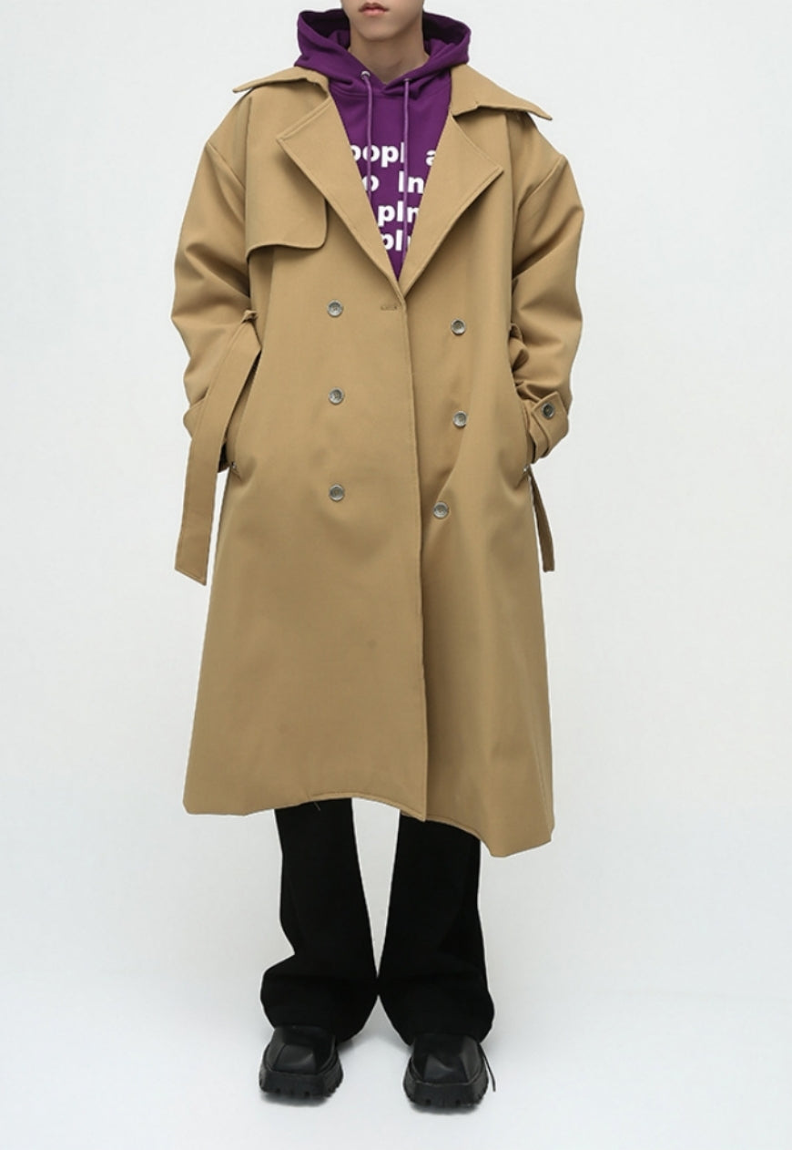 Men's British style double breasted long coat