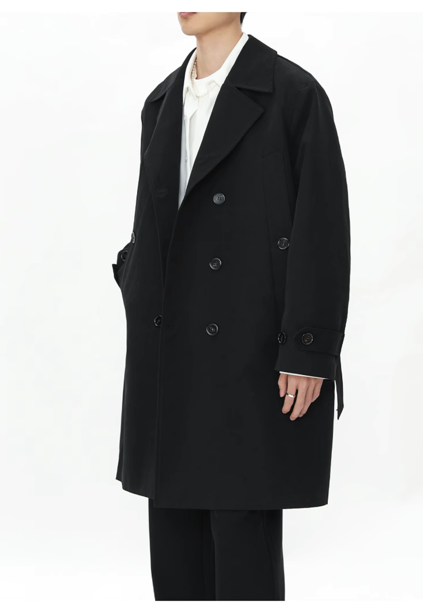 Men's Black single breasted trench coat