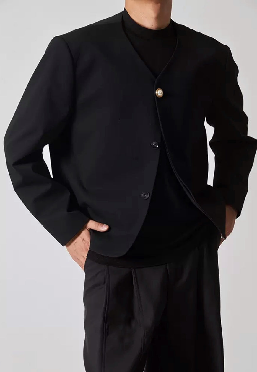 Men's High quality collarless jacket