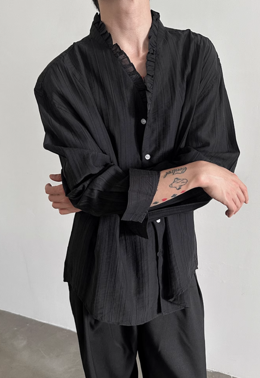 Men's French textured pleated lace shirt