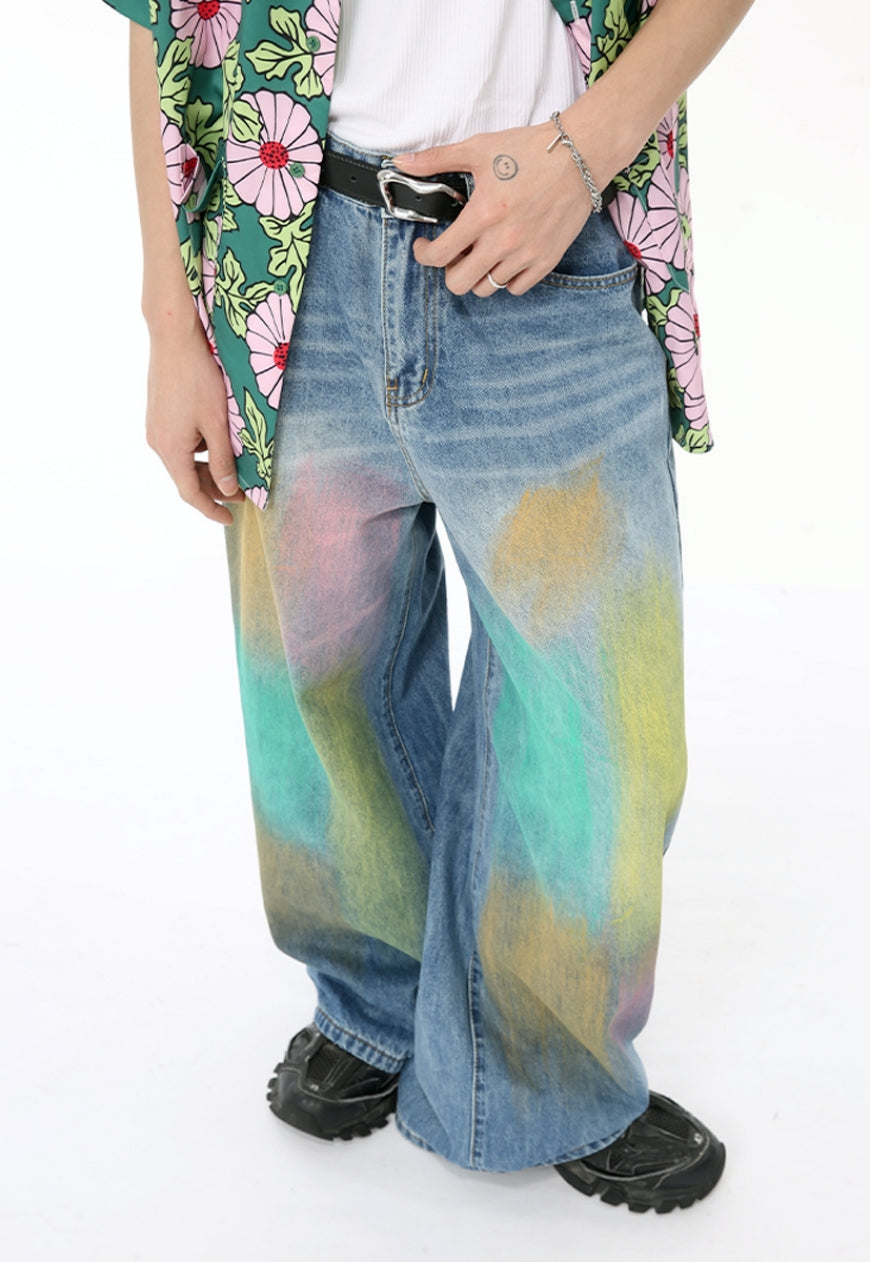 Unisex colorful graffiti jeans