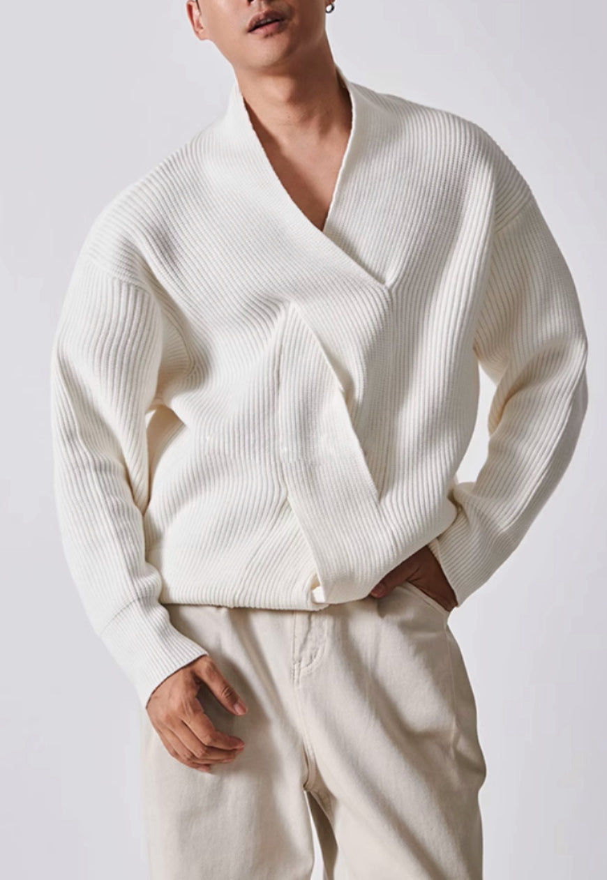Men's V-neck twist design sweater