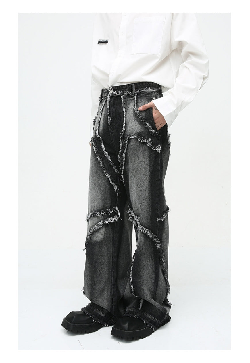 Unisex Designed raw edge loose jeans