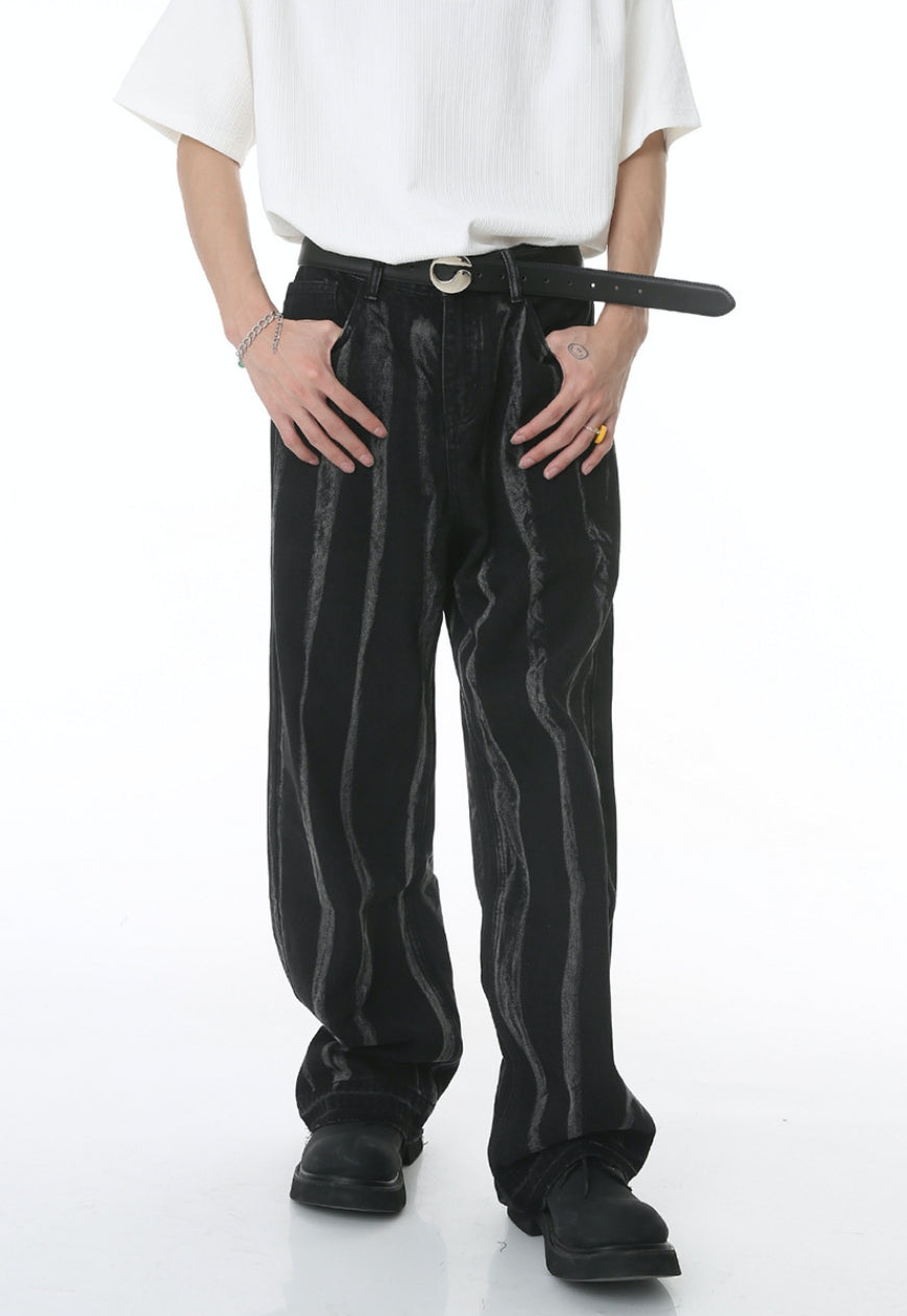 Unisex Tie Dye Vertical Stripe Jeans