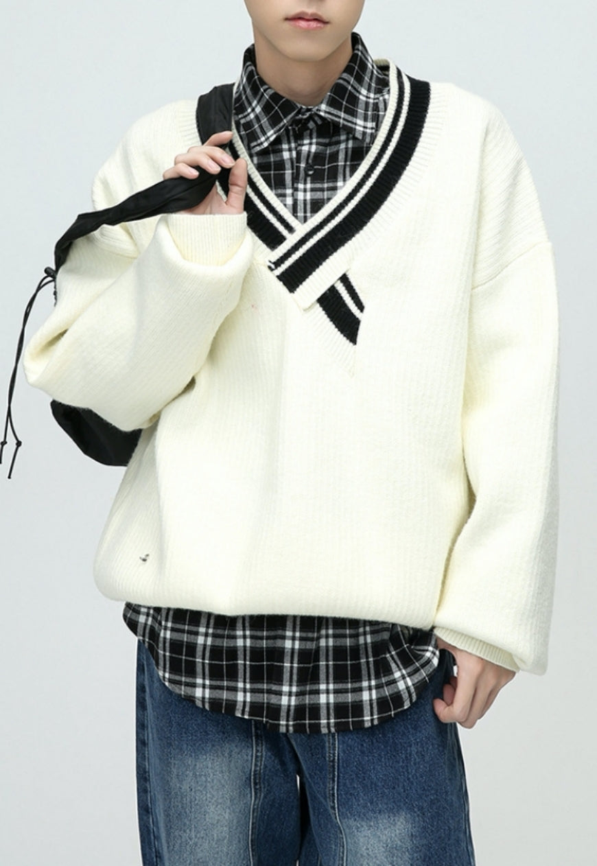 Men's Irregular V-neck sweater