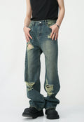 Unisex Vintage Loose Ripped Denim Trousers