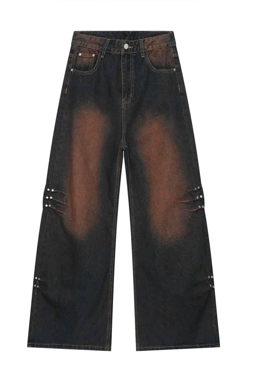 Unisex Vintage rivet gradient jeans