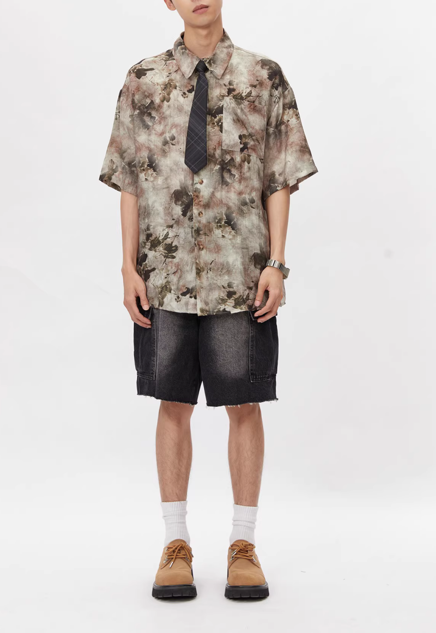 Men's Retro floral shirt with free tie