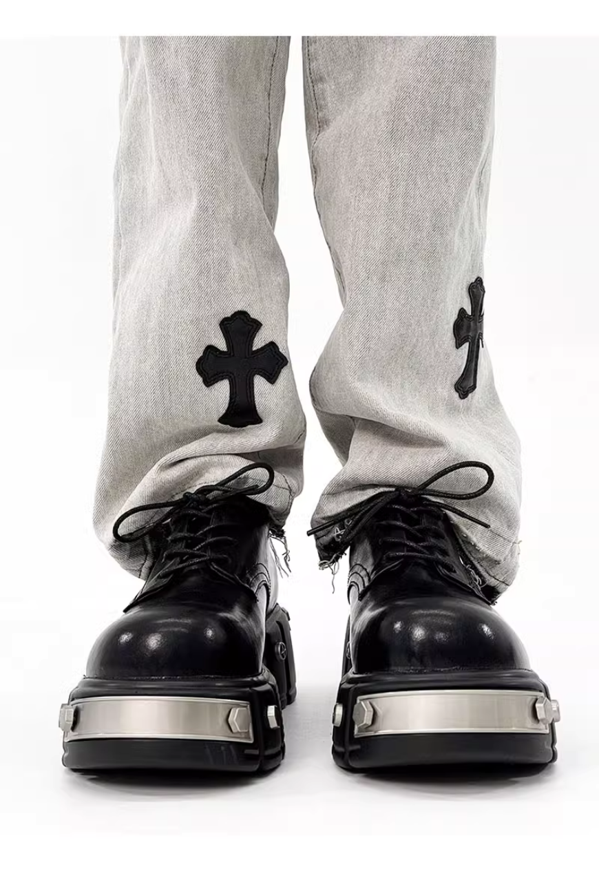 Unisex Iron toe black derby shoes