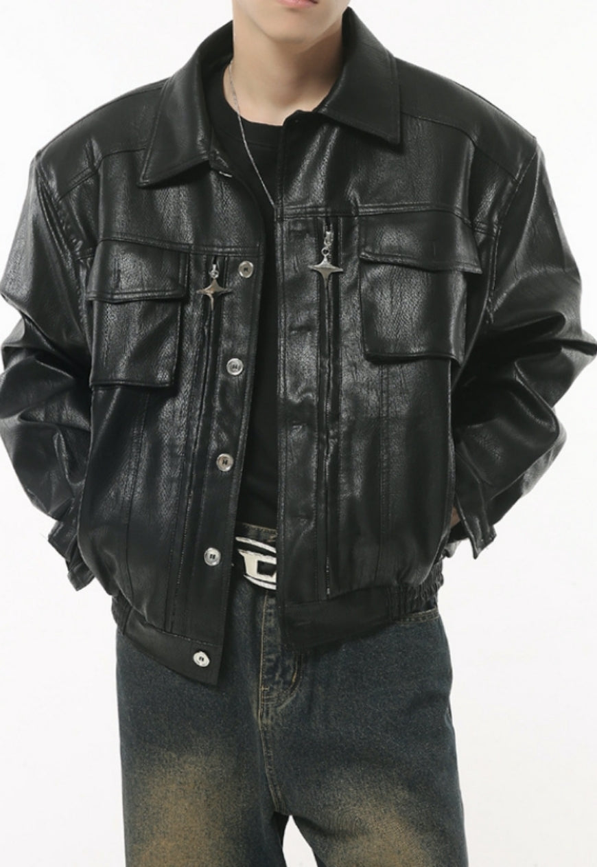 Men's Vintage Shoulder Pad PU Leather Jacket