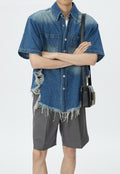 Men's Ripped fringed denim shirt