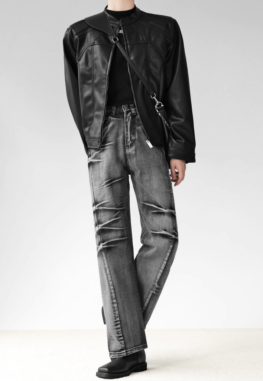 Men's Premium irregular pleated textured jeans