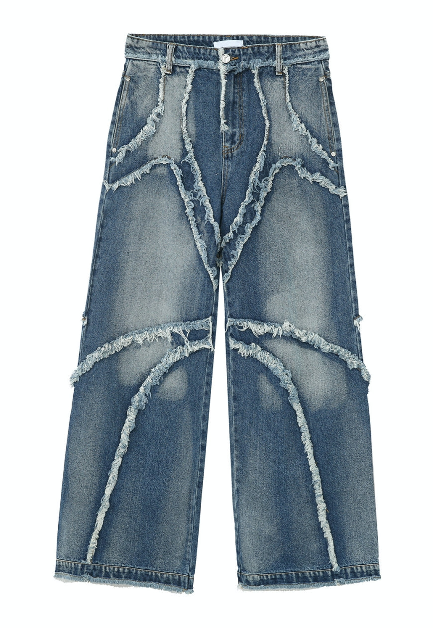 Unisex Designed raw edge loose jeans