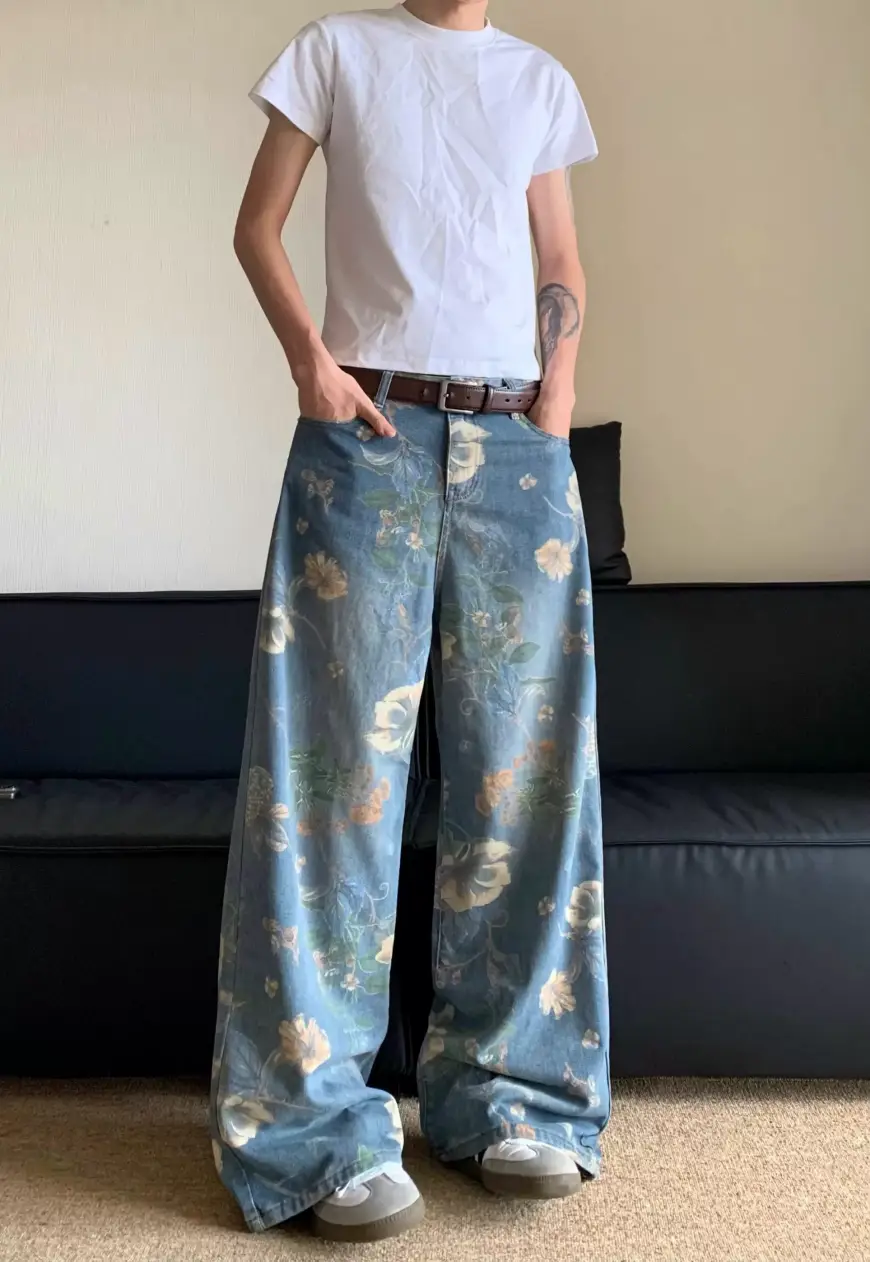 Unisex Retro floral jeans