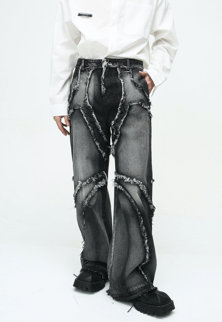 Unisex Designed raw edge loose jeans