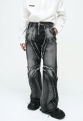 Unisex Designed raw edge loose jeans