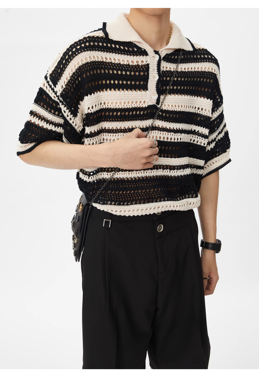 Men's rainbow knit polo shirt