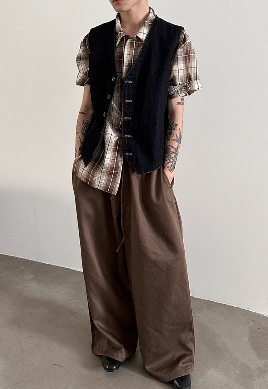 Men's French retro V-neck denim vest