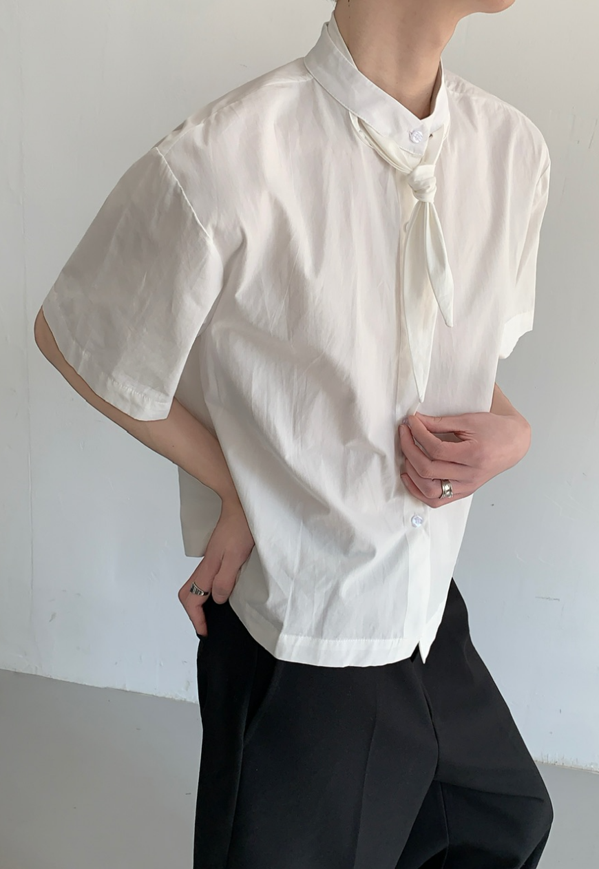 Men's Short-sleeved ribbon shirt
