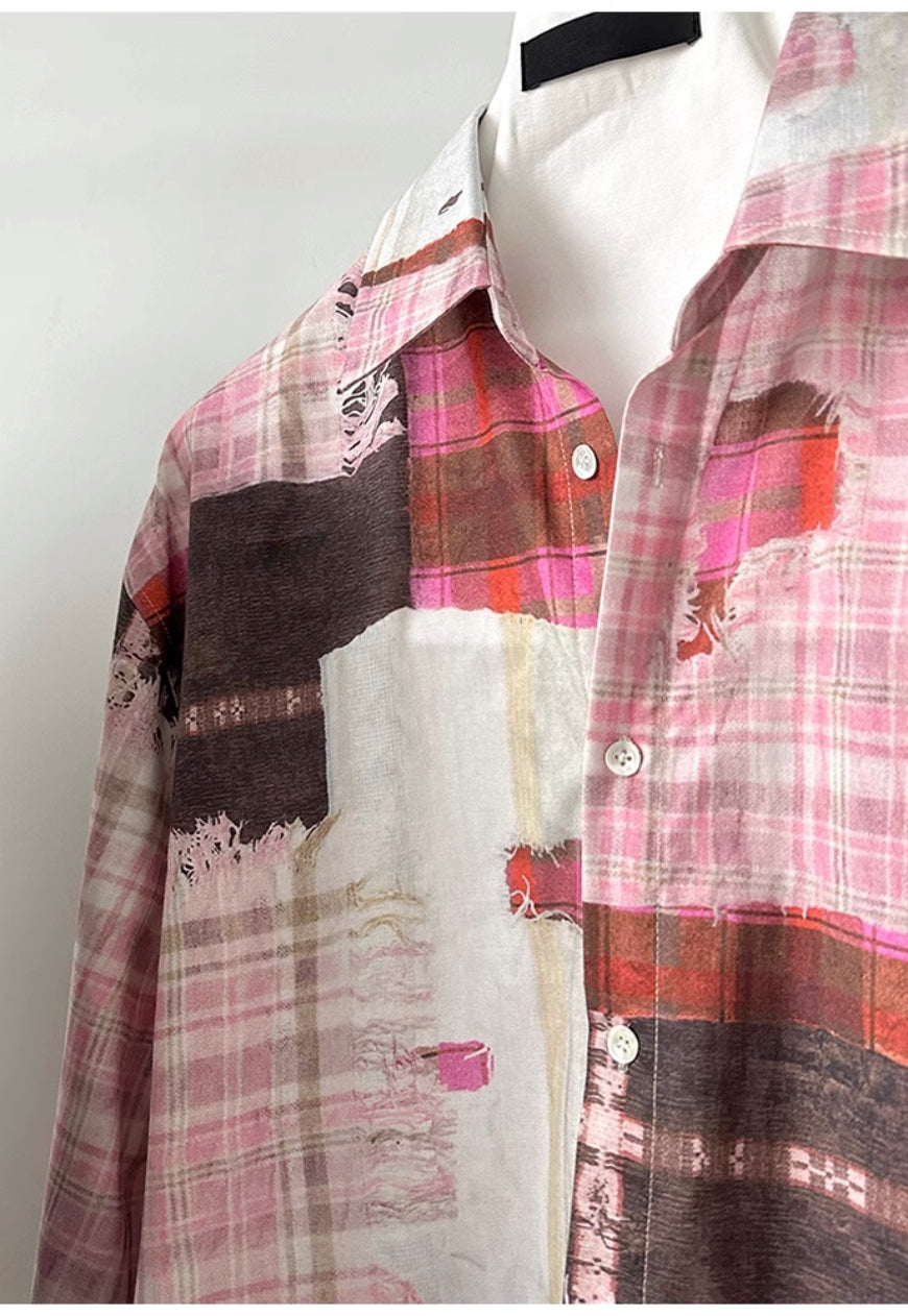 Men's oil painting plaid shirt