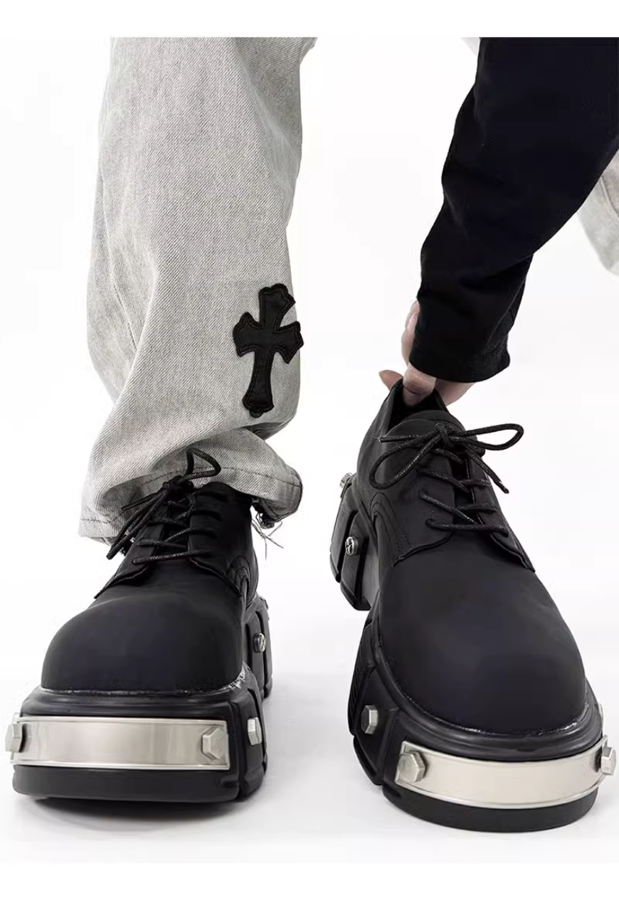 Unisex Iron toe black derby shoes