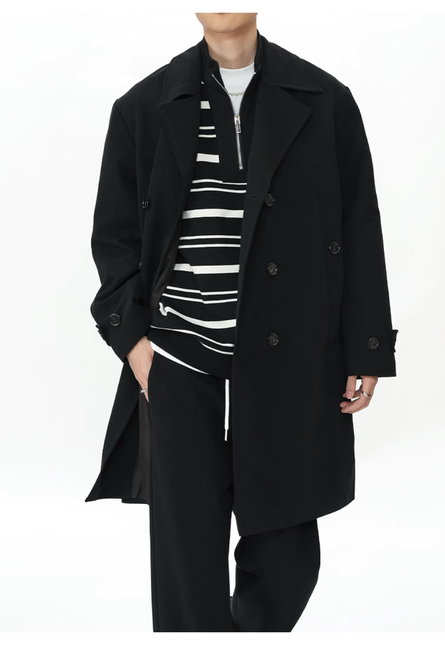 Men's Black single breasted trench coat